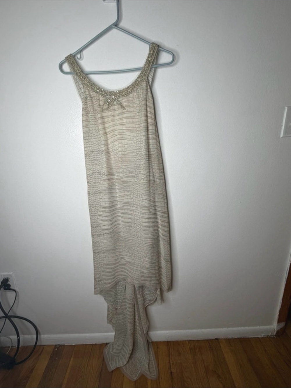 BCBGMaxAzria Cream Beaded High-Low Evening Dress